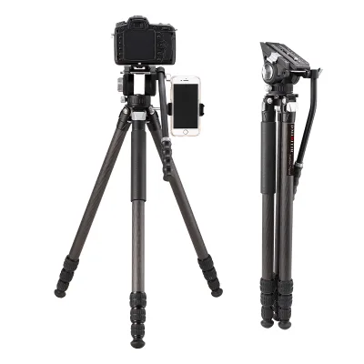 Carbon Fiber Hunting Tripod with Fluid Head Flexible Useful Digital Camera Vlogging Tripod for Projector for Shooting T888