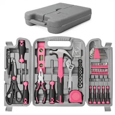 54-piece Carbon Steel Household Tool Storage Set Multifunctional Pink Gift Family Repair Toolbox Wrench Pliers Hardware Home