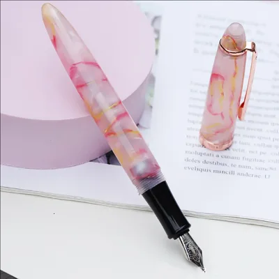 NM-102 Luxury Business Stainless Steel Fountain Pen with Resin Colorful Ink 0.5mm Nib Vintage Antique Design for Men Writing