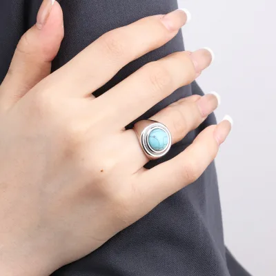 Chris April 316L Stainless Steel Gold Plated Malachite Gem Stone Signet Ring for Women