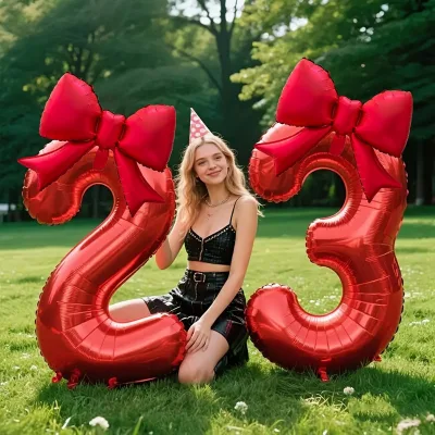 Wholesale New Design 32-inch Red Bowknot Digital Balloon Birthday Party Venue Atmosphere Decoration Props Aluminum Foil Balloon