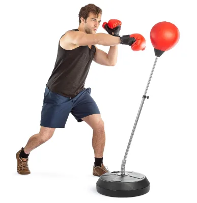 Height Adjustable Steel Boxing Speed Ball Bracket Free Standing 360 Degree Rotation Easy Carry PU Material Filled Water Sands