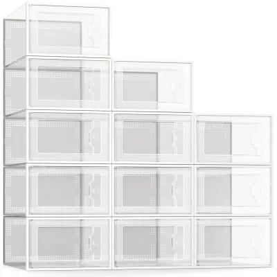 RXZZ Large Plastic Stackable Detachable Foldable Shoe Storage Box for and Closet Space Saving Single Tier Shoe Organizer