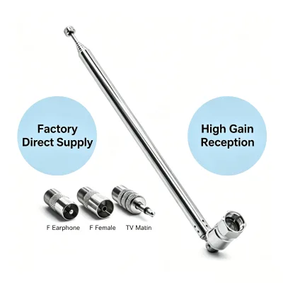 Premium Stainless Steel Universal Telescopic Pull Rod Antenna F Male 75cm 88-108MHz 118-136MHz for Home Stereo AV Receiver TV