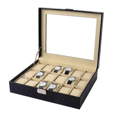 PU Leather Watch Storage Box 6 12 Slots Large Capacity Watches Organizer Display Case