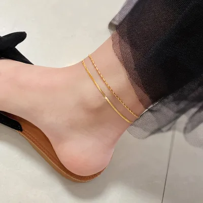 Trendy Snake Bone Double Layered Anklets Titanium Steel Beads Adjustable Anklet Female Personalized Anklets