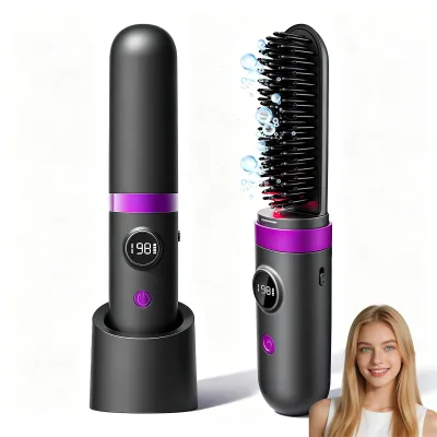 Hot Selling Electric Rechargeable Hair Brush Mini Compact 180°C Hair Straightening Comb Cordless Pocket Hair Straightener