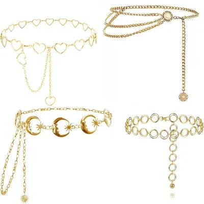 Wholesale Cheap Custom Layered Waist Chain for Clothing Belt Chains 4pcs Set Beach Geometric Metal Body Chain