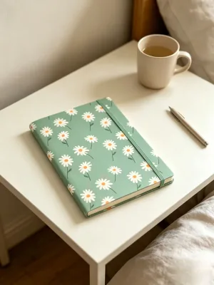 Mint Green Daisy Hardcover Notebook With Elastic Band Premium Lined Inner Pages Cute Floral Journal for Daily Note-Taking