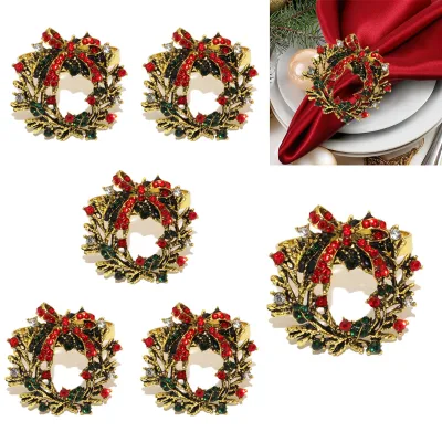 Christmas Wreath Napkin Rings Metal Xmas Napkin Ring Holders for Cloth Napkins,Christmas Holiday Party Dinner Table Decoration