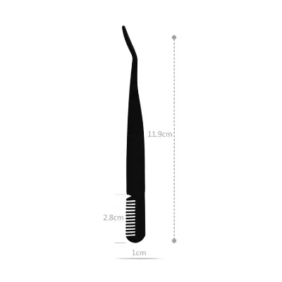 Customized Perconal Care Black Curved Eyebrow Fake Eyelash Tweezers With Comb