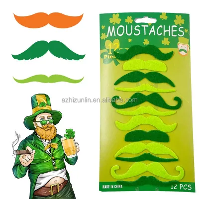 Wholesale Child 12pcs Green Beard St. Patrick's Day Party Self Adhesive Hot Selling Novelty Moustaches Fiesta Masquerade