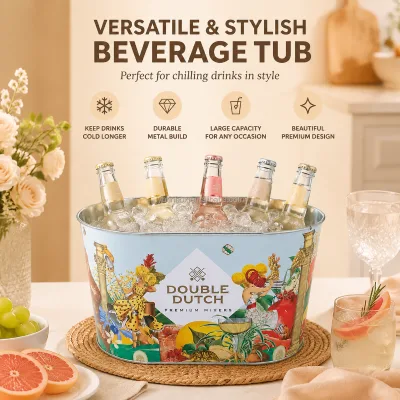 Jinyuanbao Facoty Custom Metal Tinplate Oval Ice Tin Bucket Large Candy Snack Storage Tin Container Beer Barrel Tin Pail