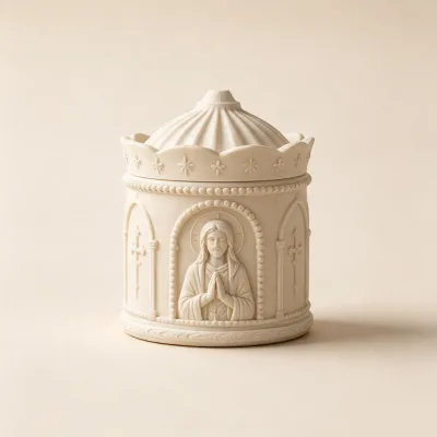Orthodox Jesus Embossed Ceramic Candle Jar White Sandstone Relief Aroma Candle Container Custom Logo Religious Church Souvenir