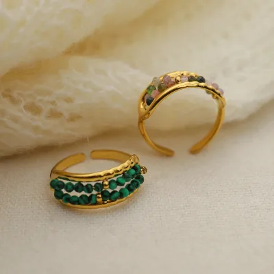 Niche Titanium Steel Ring Female Malachite Natural Stone Bead Ring