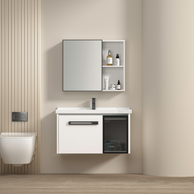 Vanity Bathroom Grey Modern Design PVC Bathroom Vanities with Mirror Cabinet PVC Bathroom Funiture Set