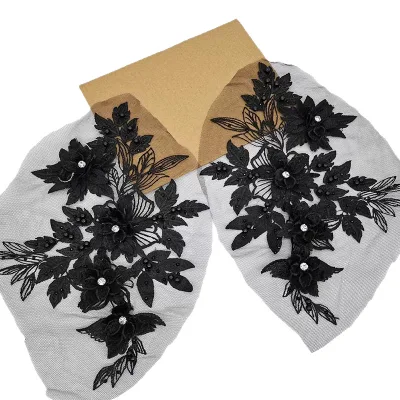 Mesh Embroidered Beads Sequins Three-dimensional Flower Polyester Cloth Stickers Applique Cheongsam Dress Stage Performance