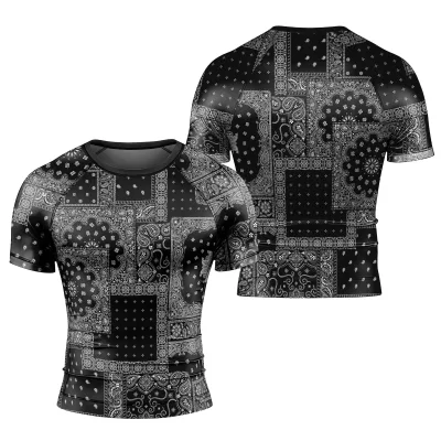 OEM Service Gym Fitness Compression Shirts Sublimation Printing Paisley Wave Rash Guard for MMA Brazilian Jiu-Jitsu Muay Thai