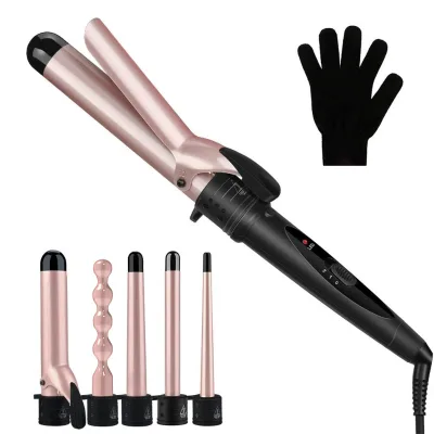 Fashion Custom Beauty Salon 5 in 1 Interchangeable Hair Curler Wand Set With Clip Head Display Wholesale