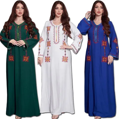 Latest Design Abaya Muslim Dress Middle Eastern Robe Embroidered Dubai Maxi