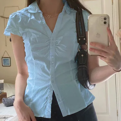 New Summer Vintage Y2K Plaid Slim Short Sleeve T Shirt for Women Cute Knitted European American Streetwear Buttons Women's New