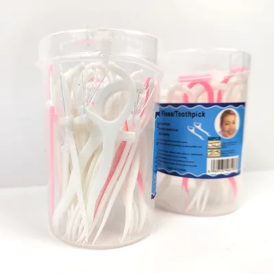 Wholesale 40Pcs Two Color Round Cup Dental Floss Picks Ultra Fine Non-breakable Floss Stick for Hotel Household Oral Cleaning