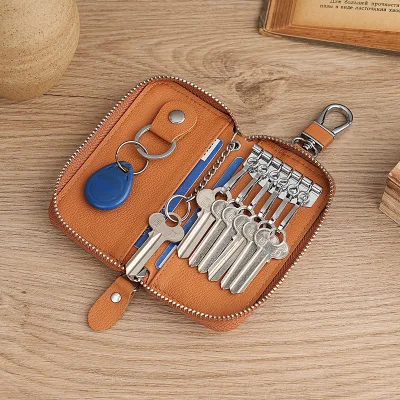 Luxury Genuine Leather Wallet Key Chain Mini Coin Holder Purse Keychain Car Keychain for Gift