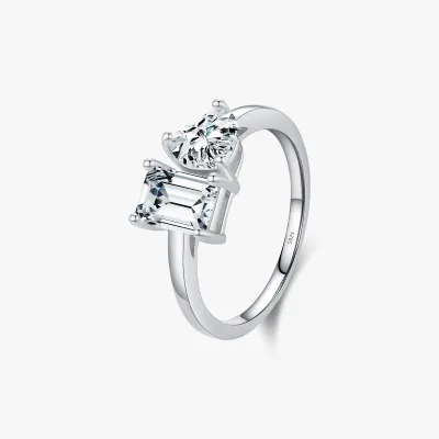 Solid 925 Sterling Silver Promise Jewelry Emerald Heart Cut Sparkle Clear CZ Fashion Rings for Women Wedding Engagement Bands