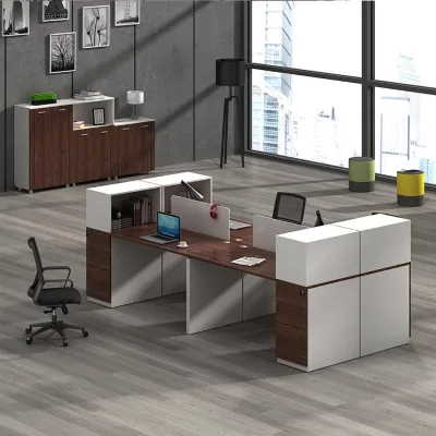 New Trendy Modern Two-Tone MDF 4-Seat Linear Office Cubicle with Integrated Half Height Divider Desk for Home and Open Office