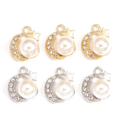 Wholesale Fashion Rhinestone Moon Alloy Pendant Accessories for DIY Earrings Necklace Jewelry Findings