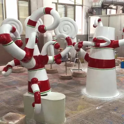 Customized Large Fiberglass Candy Arch for Park Life Size Candy Cane Statue for Christmas Decoration