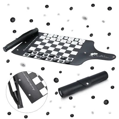 Customized Backgammon Set Portable Roll up Modern Chess Set PU Leather Detachable Travel Hand Made Chess Sets with Dice