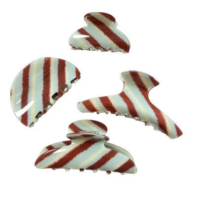 Korean Brown Striped Acetate Hair Claw Clip French Luxury Elegant Large Shark Claw Minimalist Back Head Bun Hair Accessories