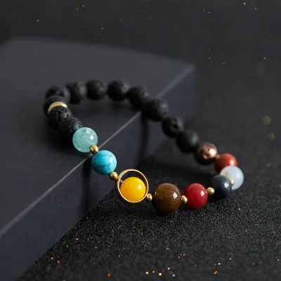 Bestone Chakra Stone Bracelet 8mm Natural Lava Round Beads Bracelet for Women