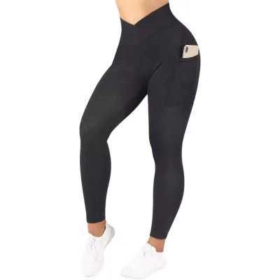Cross Waist High Waist Casual Sexy Stitching Yoga Leggings With Pockets Yoga Tights Gym Yoga Pants
