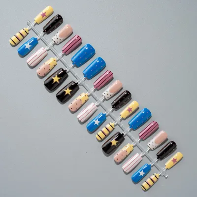 Star Striped Press Nails Y2K Polka Dot Design French Style Non-Toxic Plastic Reusable Artificial Fingernail Tips Wholesale False