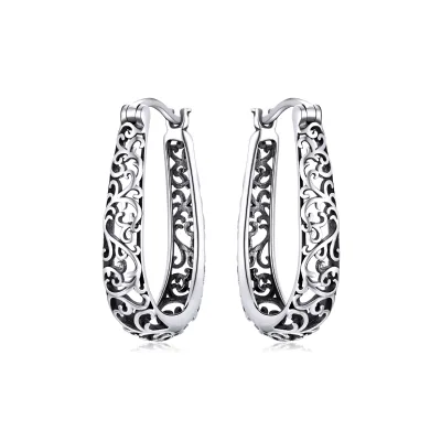 925 Sterling Silver Huggie Earrings Vintage Retro Branch Leaf Earrings for Women