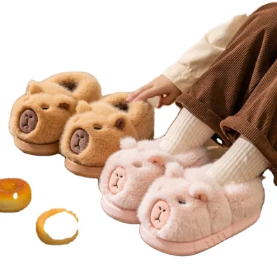 Linda Kapibala Cotton slippers Kapibala Autumn and Winter Outdoor Wear, Home Warmth, Capybara Women's Fur slippers