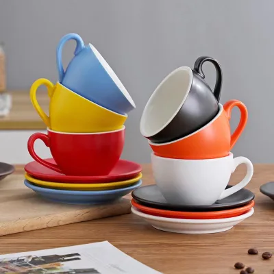 Nordic Style Single Color Ceramic Porcelain Coffee Tea Cup & Saucer Custom Glazed Cappuccino Latte Tea Cup 350ml
