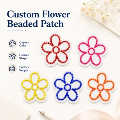 Wholesale Custom Flower Beaded Patches Seed Bead Embroidery Applique for Fashion Apparel Jackets Bags Factory OEM ODM Bulk