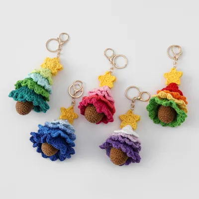 Handmade Christmas Tree Keyring with Knitted Ornaments a Handcrafted Woolen Gift for Classmates and Colleagues