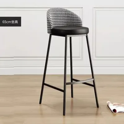Modern Retro Luxury Counter Barber's High Chair Iron Base Bar Stool Velvet Seat Wood for Home Kitchen Outdoor Hotel Restaurant