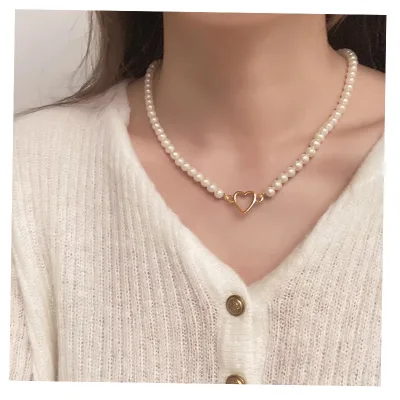 Vintage Pearl Heart Necklace for Party Jewelry Accessories