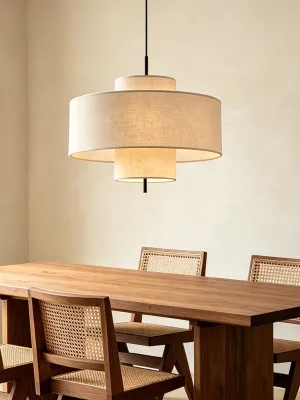 Nordic Wabi Sabi Handmade D60cm Linen Pendant Lamp E27 Bulb Middle Chandelier for Dining Living Room Home Decor Light Hanging
