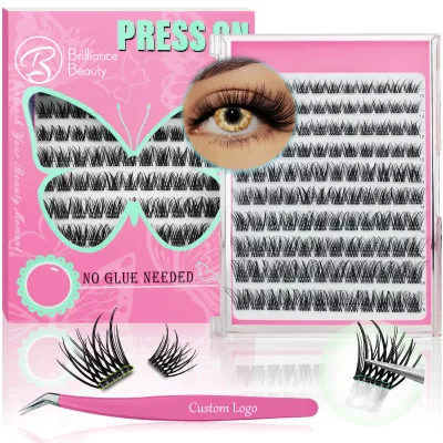 Handmade Plush Faux Mink Eye Lashes Clusters No Glue Private Label Eyelashes Extensions Pre Glued Bond Press on Cluster Lashes