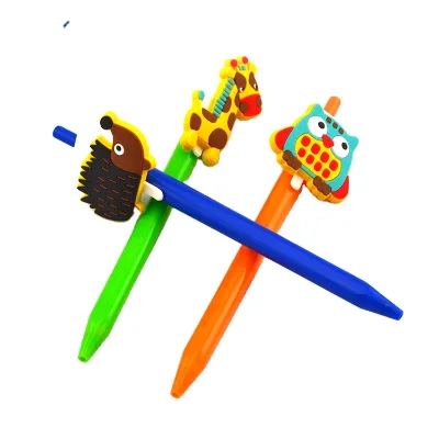 Promotional Korea Fashion Ballpoint Pen Stationery Creative Cartoon Design Plastic Ball Pen with Silicone Figure Topper