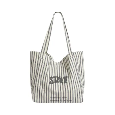 Hot Selling Striped Custom Waterproof Women's Canvas Tote Bag Removable Shoulder/Cross-Body Strap for Students College Beach