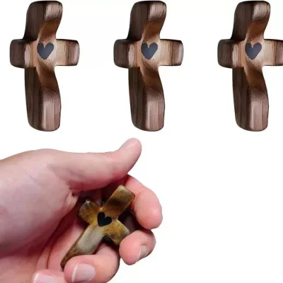 Cross My Heart, Encouragement Gift, Relieve Anxiety Comfort Cross for Clutching, Clinging and Praying, Pocket Olive Wood Cross