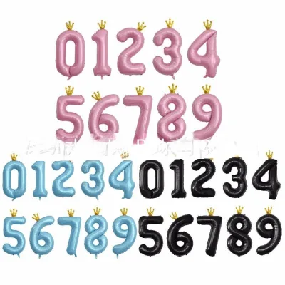 New for 40 Inch Crown Big Figures 0-9 Glossy Aluminum Foil Balloon Birthday Wedding Christmas Halloween Party Decoration
