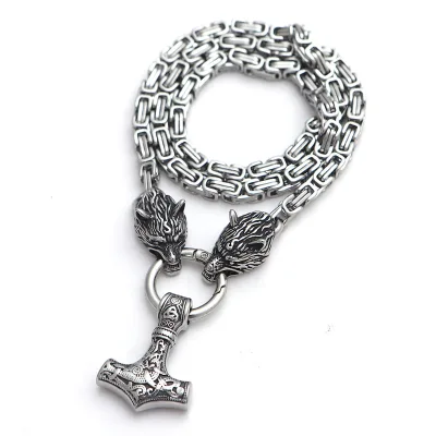 Nordic Celtic Wolf Necklace Man Viking Wolf Head Stainless Steel Pendant Norse Amulet Jewelry Necklace